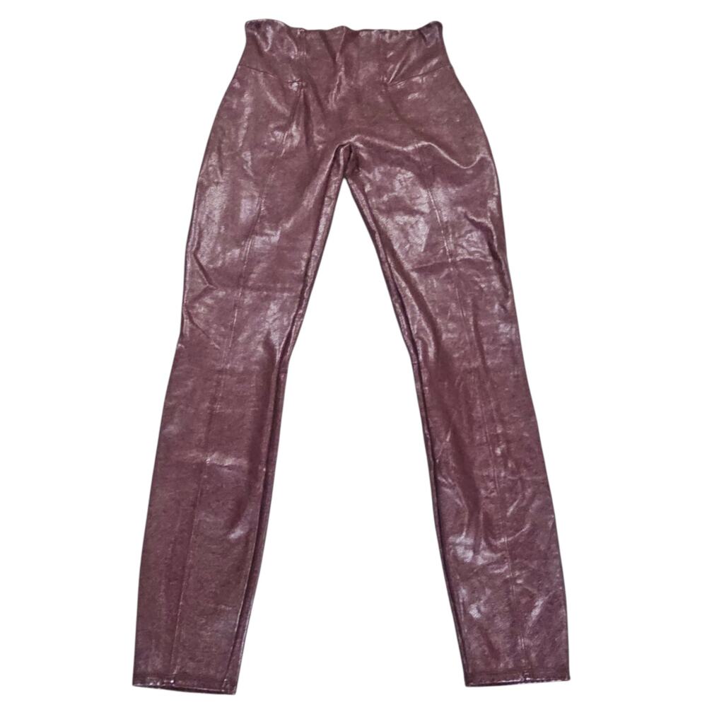 Spanx Faux Leather Leggings Womens Large Tall Burgundy Stretch Patent Vixen